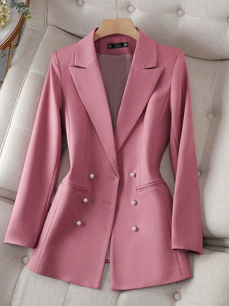 Fashion Autumn Blazer Women's Long Sleeved Jacket Pioneer Office Three Split Solid Women's Jacket Pink Black Beige Blazer Women