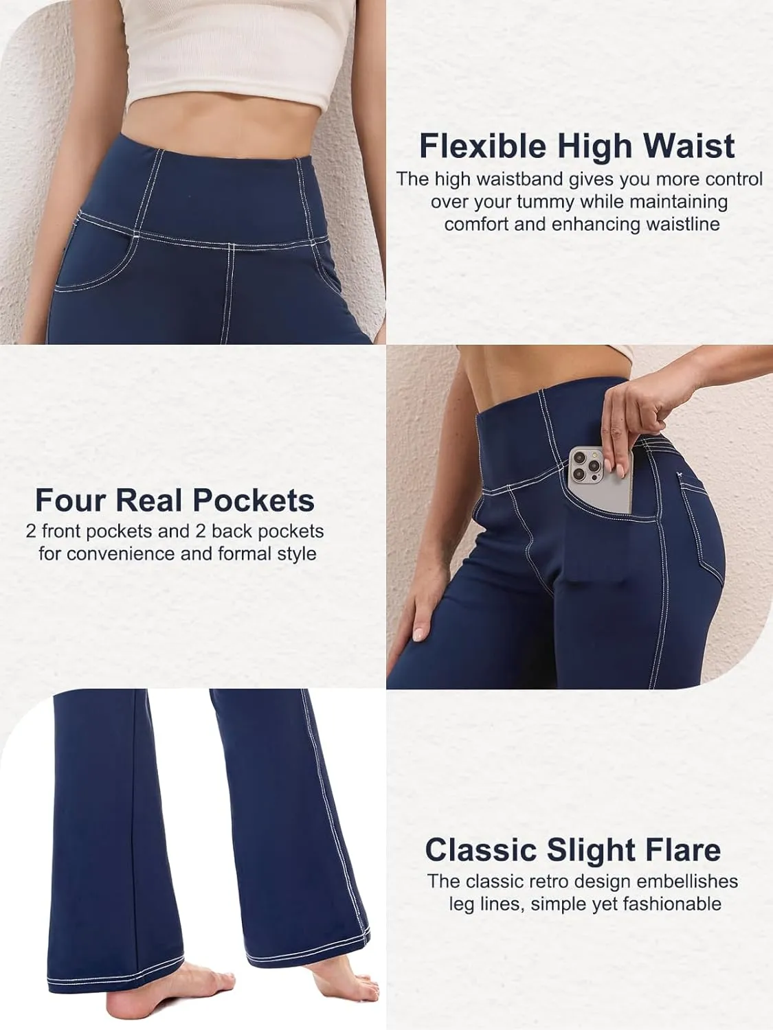 Flare Leggings for Women, Stretchy High Waisted Bootcut Workout Yoga Pants Tummy Control Butt Lift Bell Bottom Jeans