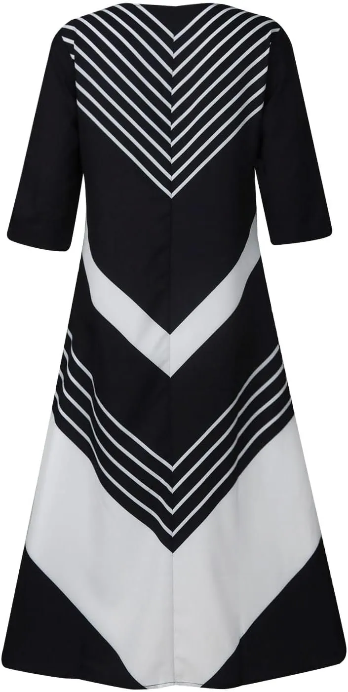 FlekmanArt Dresses for Women 2023 Casual Button-Up Solid Color Printed Dress Small V-Neck Loose 1/2 Sleeve Dress with Pocket