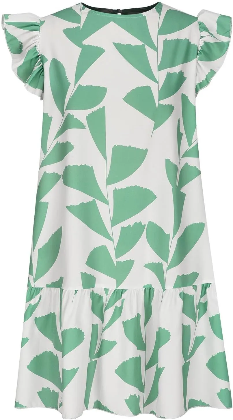 Floral Sundresses for Women 2024 Boho Drawstring V Neck Print Ruffle Sleeves Casual Beach Mini Vacation Sundress