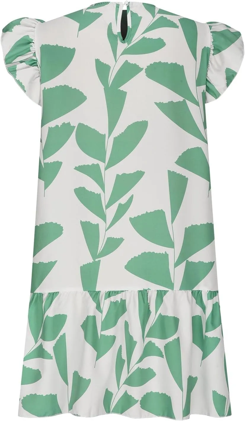 Floral Sundresses for Women 2024 Boho Drawstring V Neck Print Ruffle Sleeves Casual Beach Mini Vacation Sundress