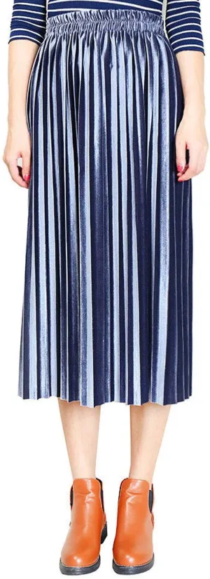 Flygo Women's Vintage High Waisted Pleated Velvet Midi Skirt