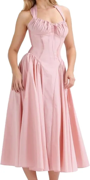 Formal Dresses for Women Loose Fit Cutout Maxi Dress Floral Backless Tied Long Sundress Dressy Tank Midi Dresses