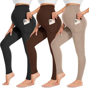 FULLSOFT 3 Pack Womens Maternity Leggings Over The Belly-High Waisted Workout Pregnancy Yoga Pants Pockets