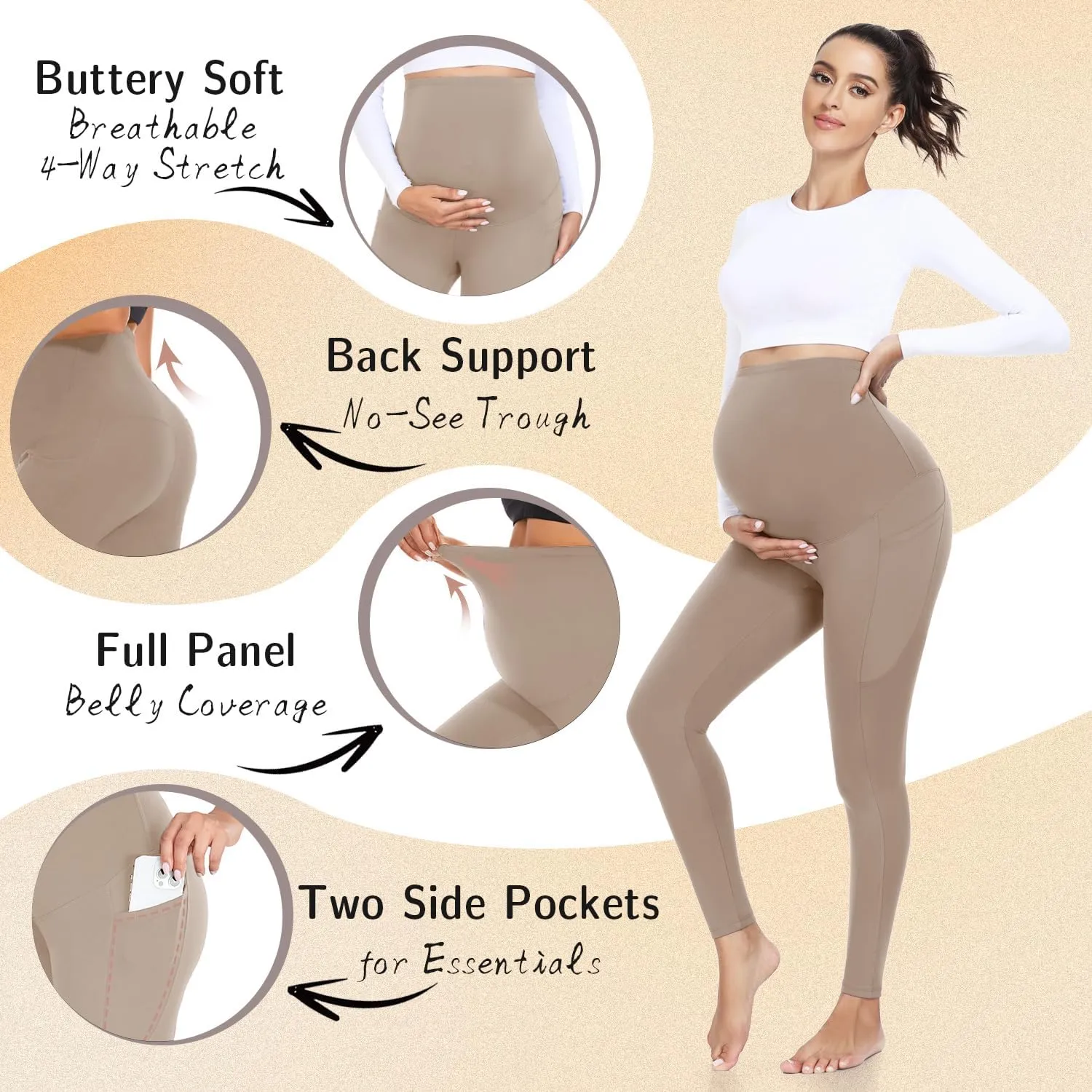 FULLSOFT 3 Pack Womens Maternity Leggings Over The Belly-High Waisted Workout Pregnancy Yoga Pants Pockets