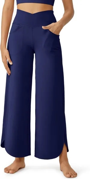 G4Free 25''/27''/29'' Wide Leg Pants for Women Loose Yoga Cross High Waist Dance Palazzo Casual Pants with Pockets