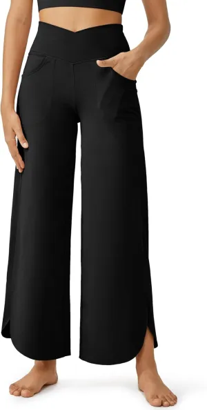 G4Free 25''/27''/29'' Wide Leg Pants for Women Loose Yoga Cross High Waist Dance Palazzo Casual Pants with Pockets