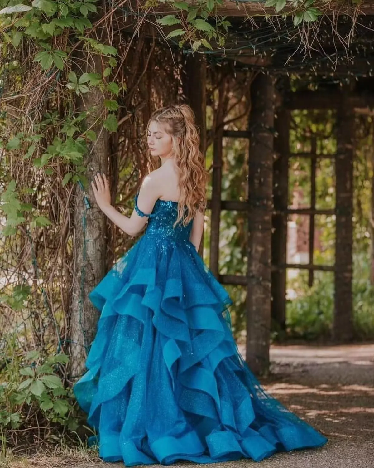 Glitter Tulle Prom Dress Lace Applique Ball Gowns Puffy Prom Dresses for Women Off The Shoulder Formal Evening Gown