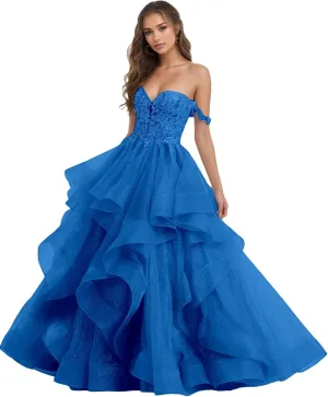 Glitter Tulle Prom Dress Lace Applique Ball Gowns Puffy Prom Dresses for Women Off The Shoulder Formal Evening Gown