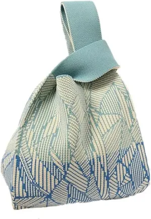 Handmade Knit Handbag Knot Wrist Bag Reusable Mini Tote Bag Women Girls Shoulder Bag Fashion Shopping Bags(Color-03)