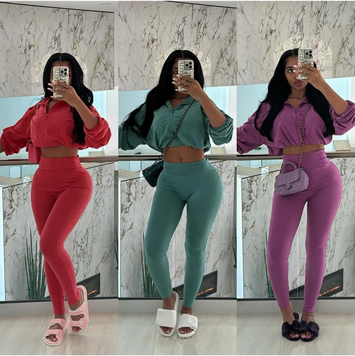 KANSOON Track Suits for Women Set 2 Piece Workout Sets Long Sleeve Crop Jacket Yoga Leggings Sweatsuits Jogging Suits