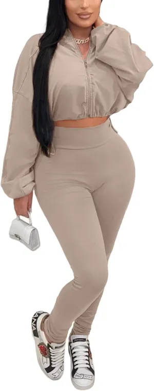 KANSOON Track Suits for Women Set 2 Piece Workout Sets Long Sleeve Crop Jacket Yoga Leggings Sweatsuits Jogging Suits