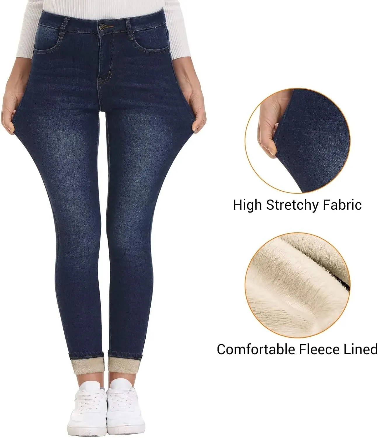 KDF Women's Brown Fleece Lined Winter Jeans