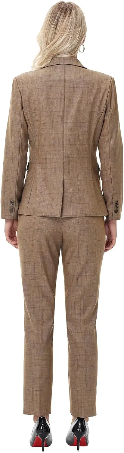 Lamgool Women's Suit Set 2 Piece Business Office Notch Lapel One Button Blazer and Pant Suit for Work