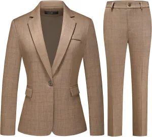 Lamgool Women's Suit Set 2 Piece Business Office Notch Lapel One Button Blazer and Pant Suit for Work
