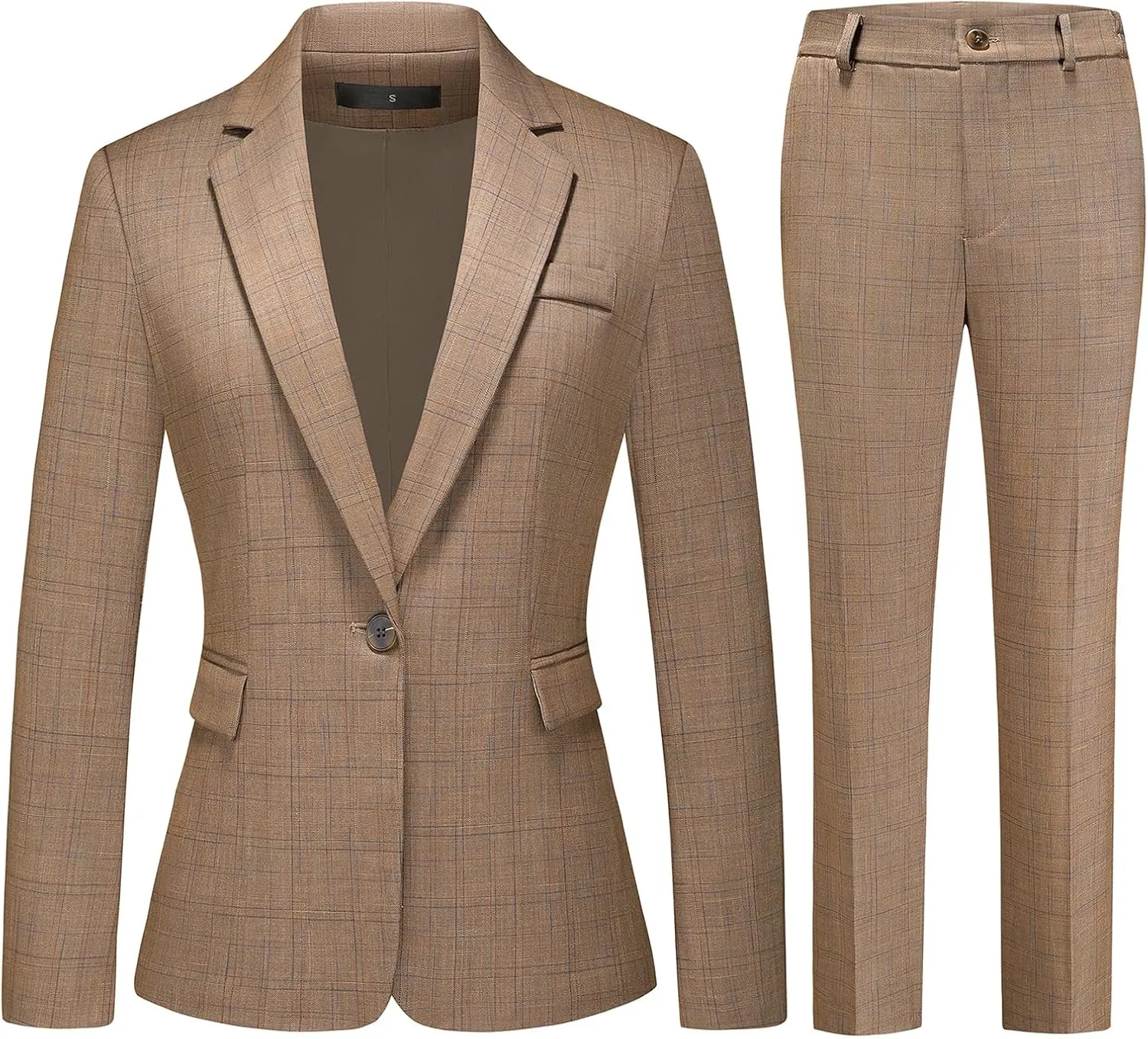 Lamgool Women's Suit Set 2 Piece Business Office Notch Lapel One Button Blazer and Pant Suit for Work