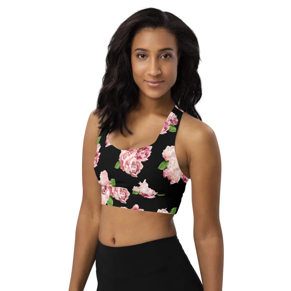 Longline sports bra-Spring Roses
