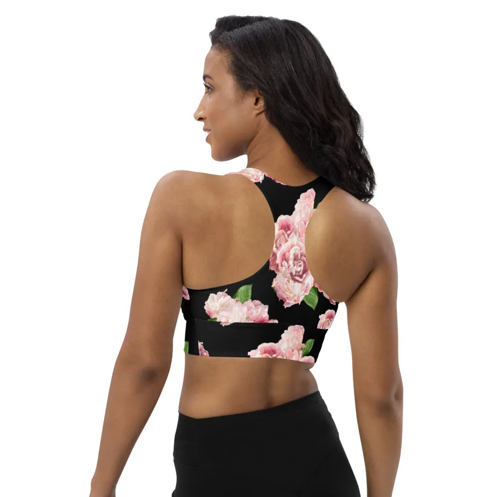 Longline sports bra-Spring Roses