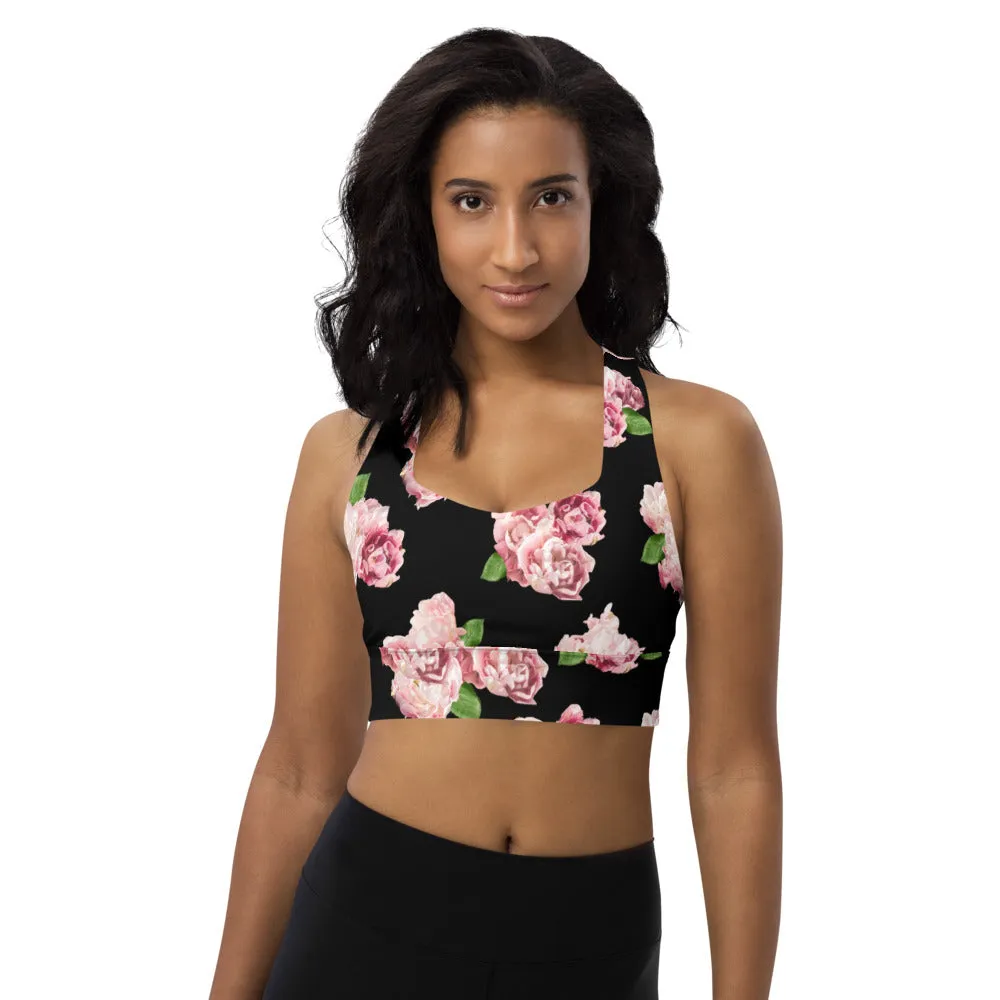 Longline sports bra-Spring Roses