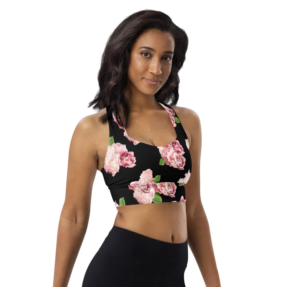 Longline sports bra-Spring Roses