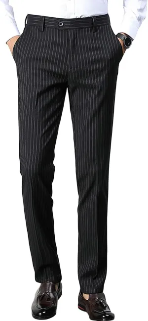 Maiyifu-GJ Men's Slim Striped Casual Tapered Pant Pinstripe Wrinkle Resistant Suit Pant Lightweight Business Dress Trousers