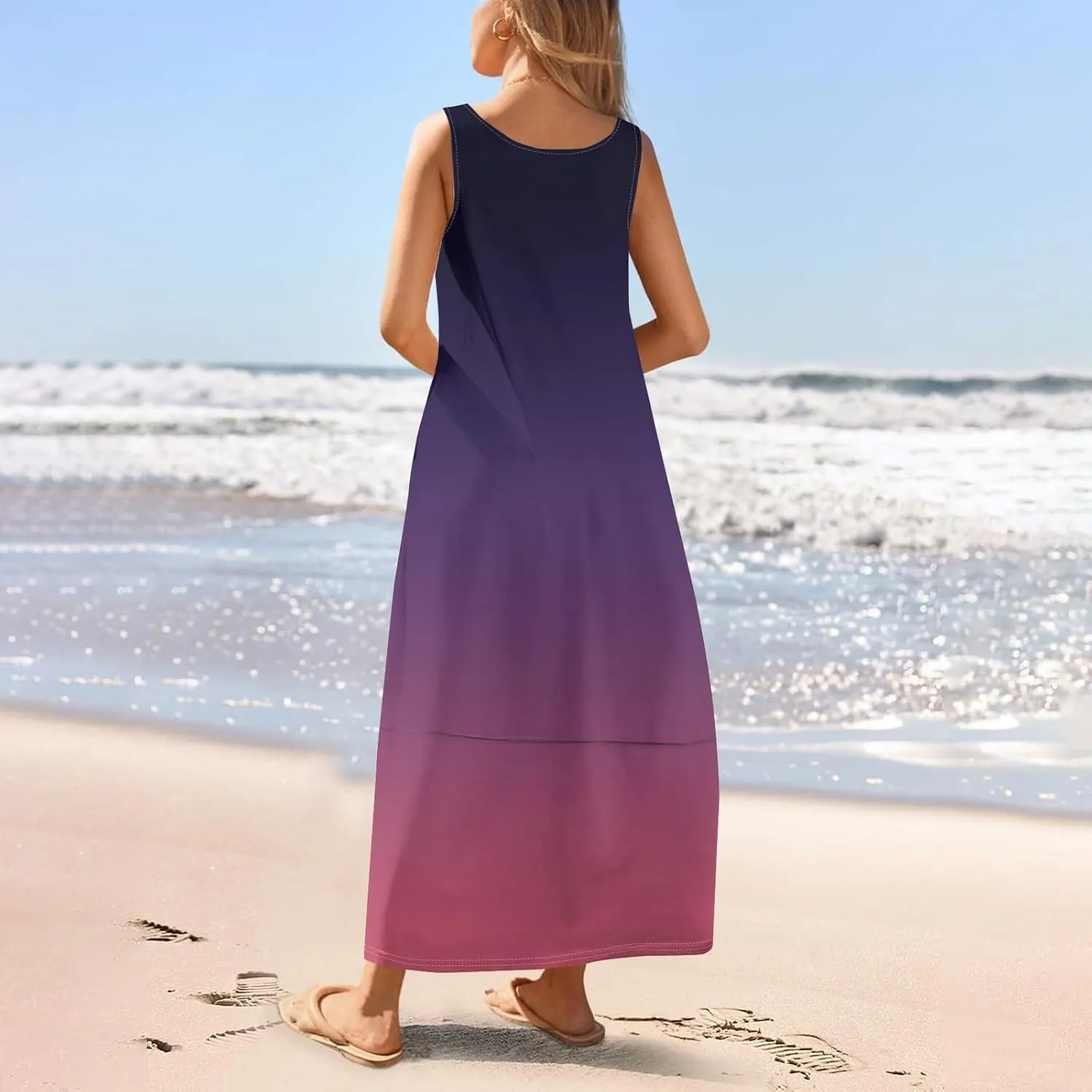 Maxi Sundress for Women 2025 Summer Loose Fit Beach Dress Scoop Neck Sleeveless Tank Dress Casual Vacation Dresses
