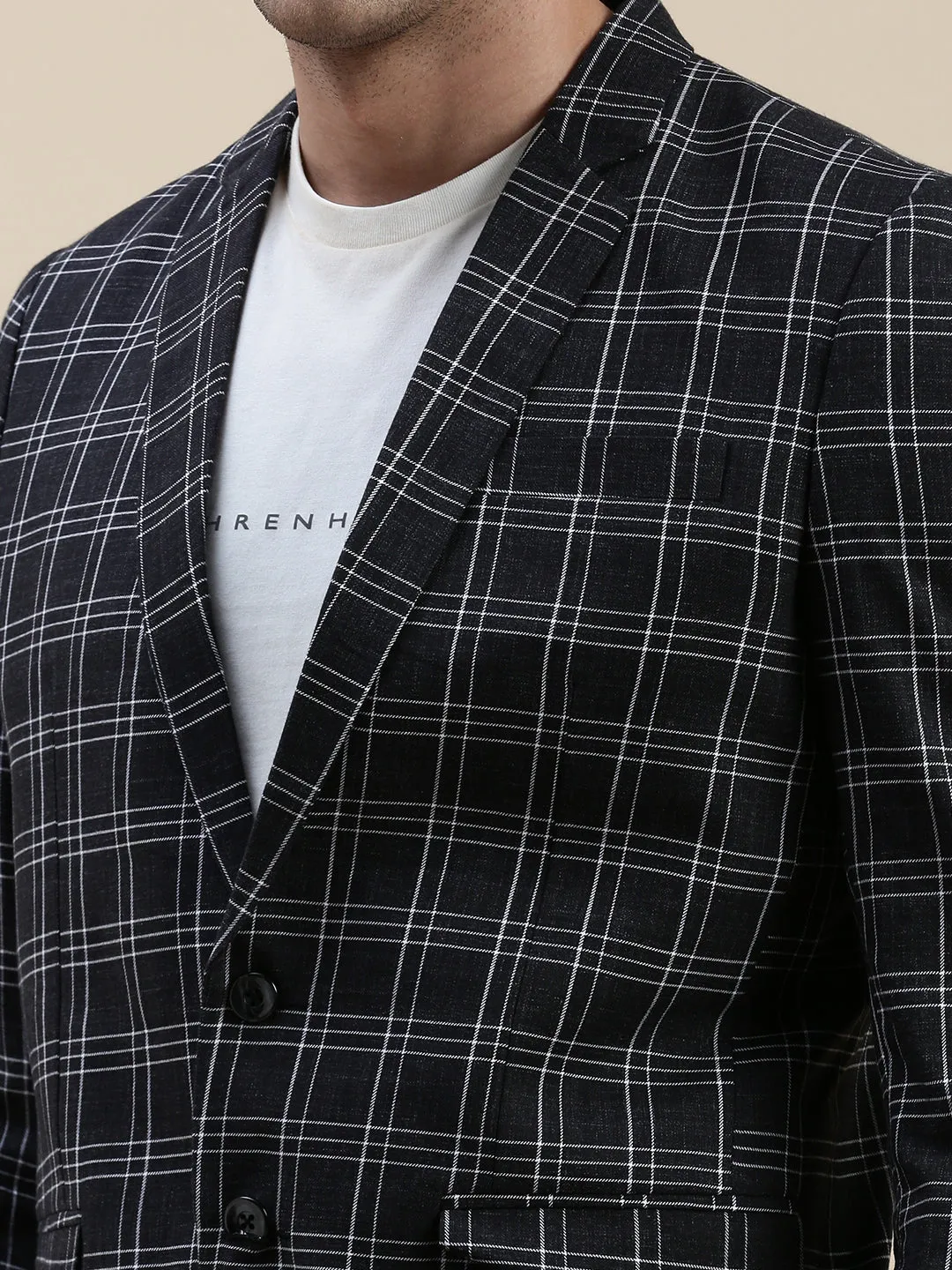 Men Black Checked Notched Lapel Slim-Fit Single-Breasted Blazer