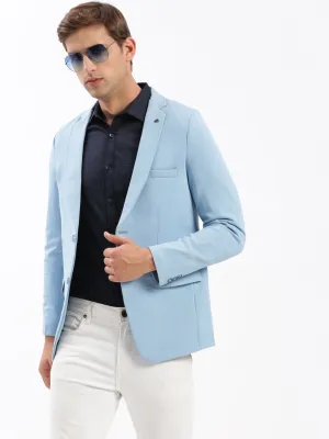 Men Blue Slim Fit Notched Lapel Single-Breasted Casual Blazer