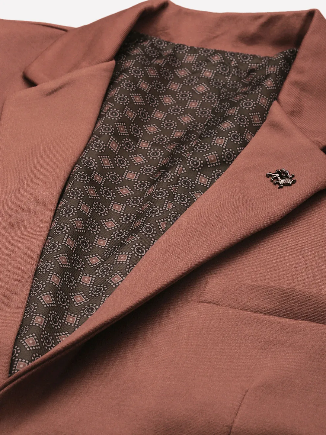 Men Brown Slim Fit Notched Lapel Single-Breasted Casual Blazer