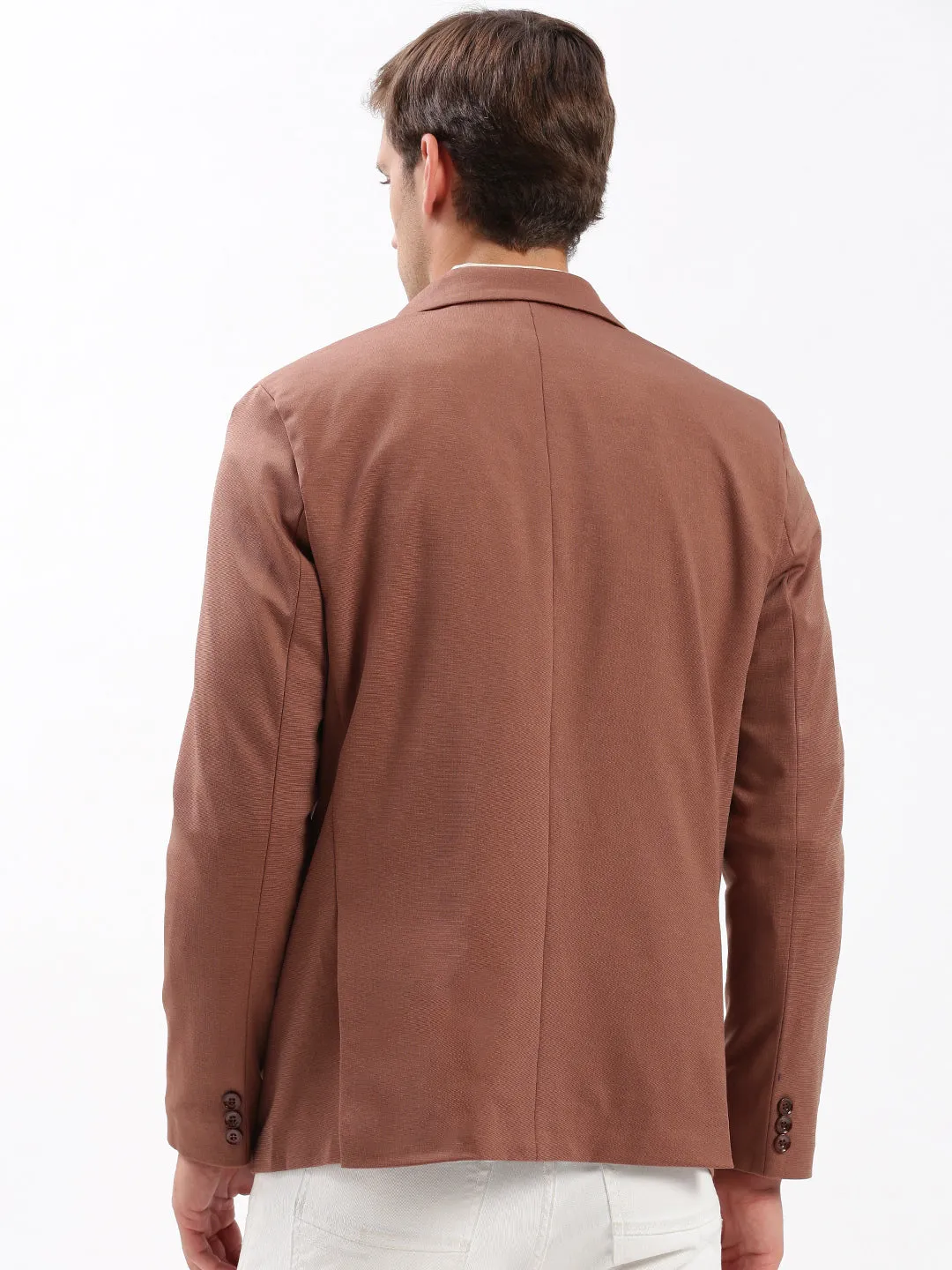 Men Brown Slim Fit Notched Lapel Single-Breasted Casual Blazer