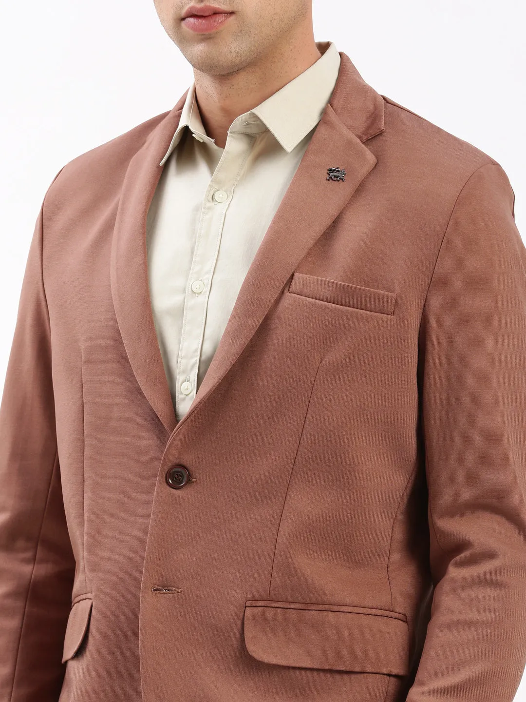 Men Brown Slim Fit Notched Lapel Single-Breasted Casual Blazer