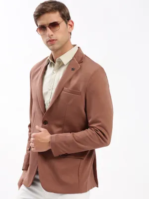 Men Brown Slim Fit Notched Lapel Single-Breasted Casual Blazer
