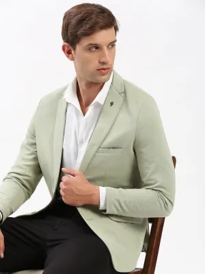Men Green Notched Lapel Collar Slim-Fit Single Breasted Casual Blazer
