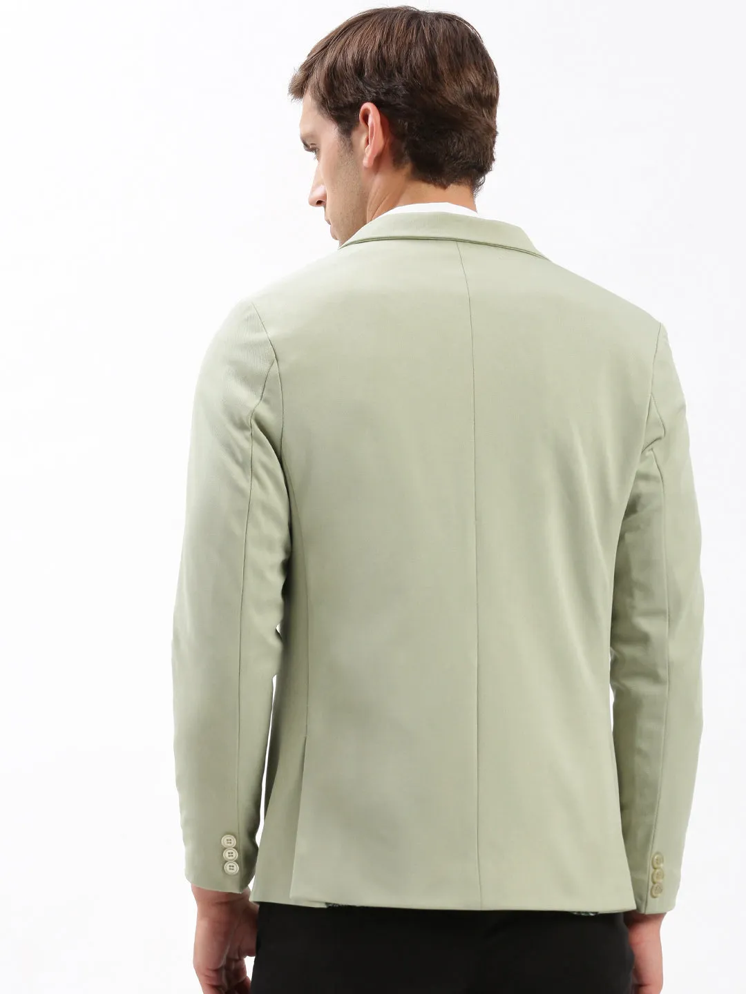 Men Green Notched Lapel Collar Slim-Fit Single Breasted Casual Blazer
