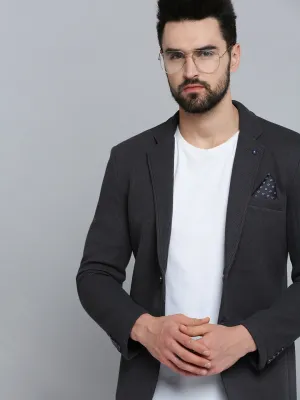Men Grey Melange Self-Design Single-Breasted Blazer