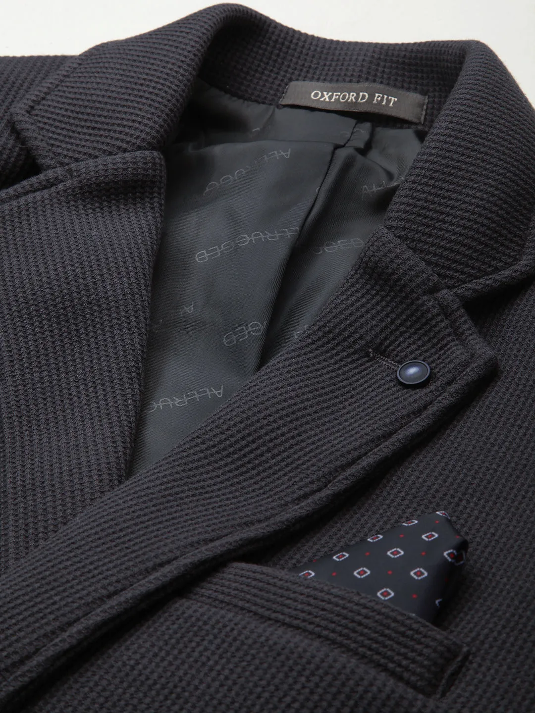 Men Grey Melange Self-Design Single-Breasted Blazer
