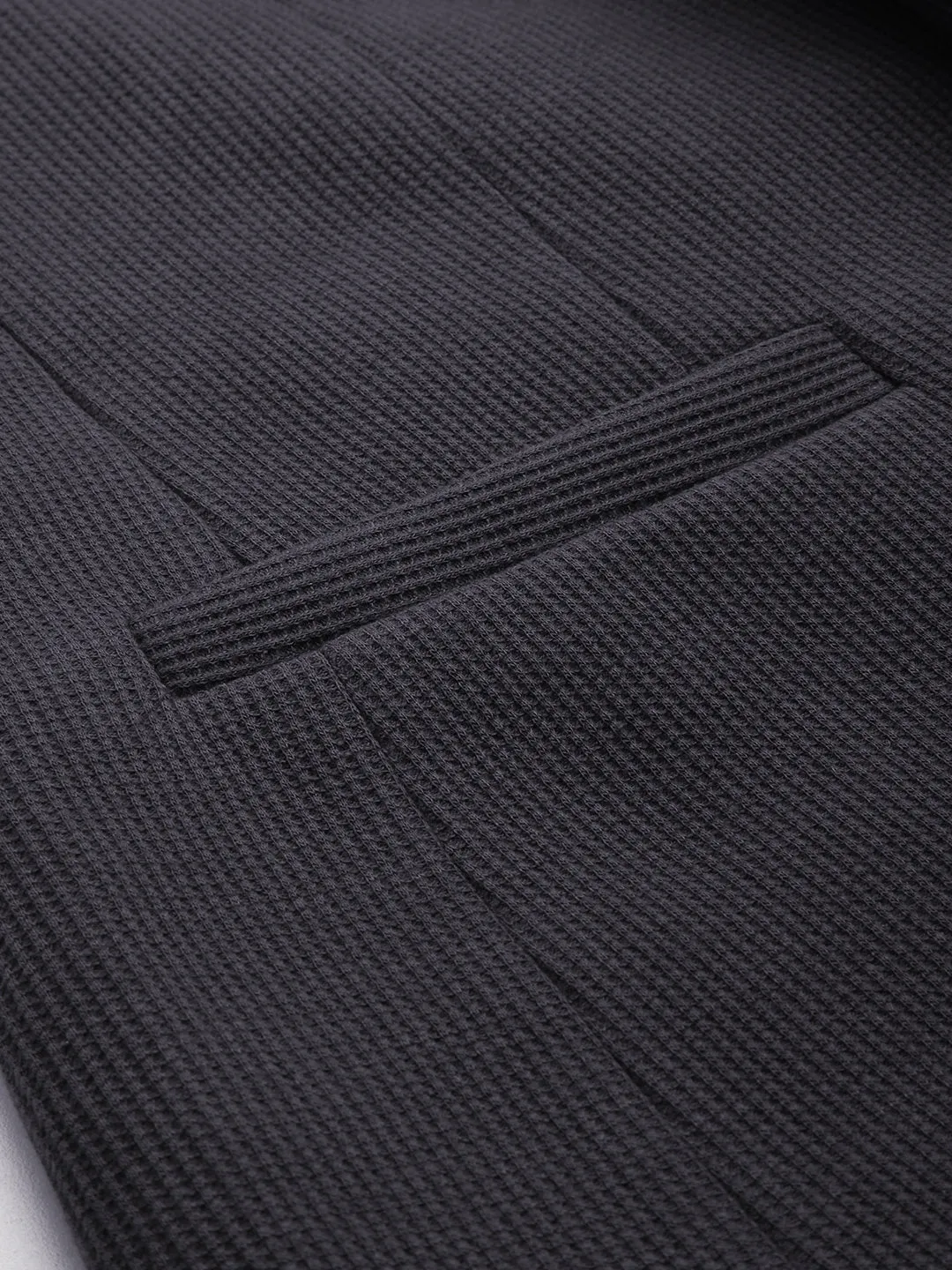 Men Grey Melange Self-Design Single-Breasted Blazer