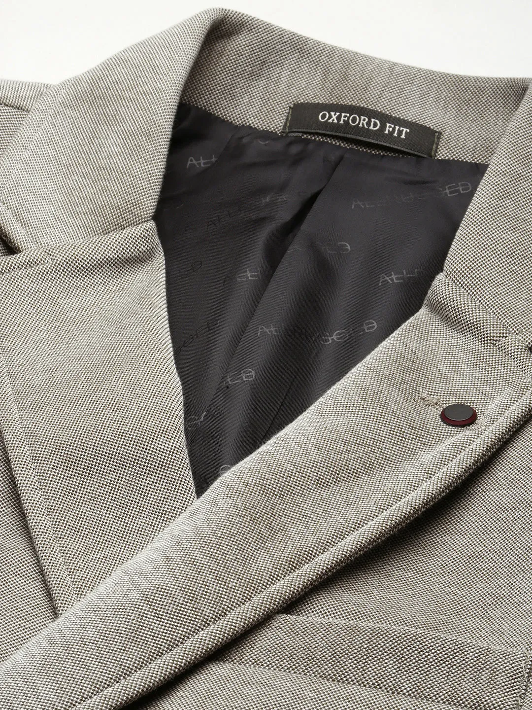 Men Grey Notched Lapel Collar Single-Breasted Slim-Fit Blazer