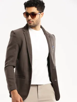 Men Grey Single-Breasted Corduroy Slim-Fit Blazer