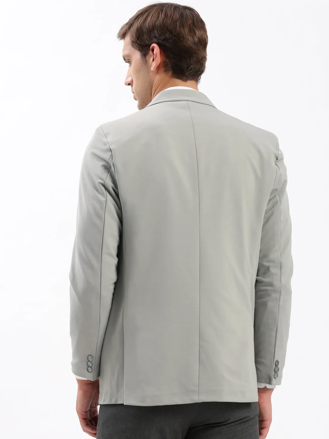 Men Grey Slim Fit Notched Lapel Single-Breasted Casual Blazer