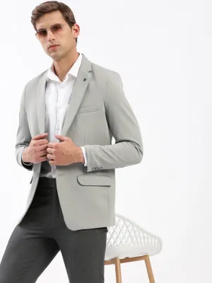 Men Grey Slim Fit Notched Lapel Single-Breasted Casual Blazer