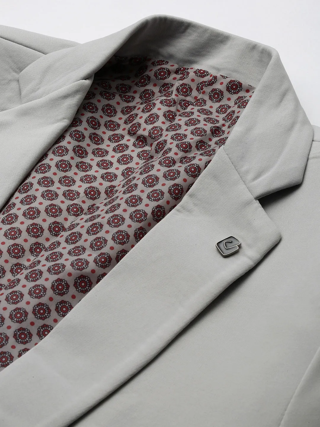 Men Grey Slim Fit Notched Lapel Single-Breasted Casual Blazer