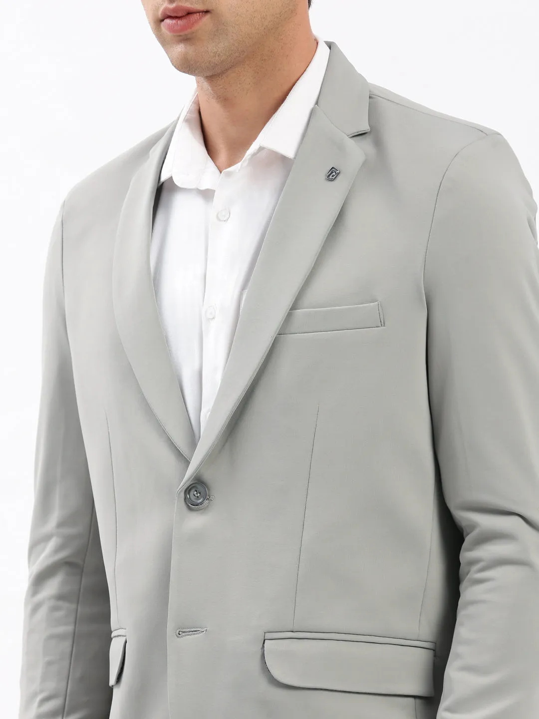 Men Grey Slim Fit Notched Lapel Single-Breasted Casual Blazer