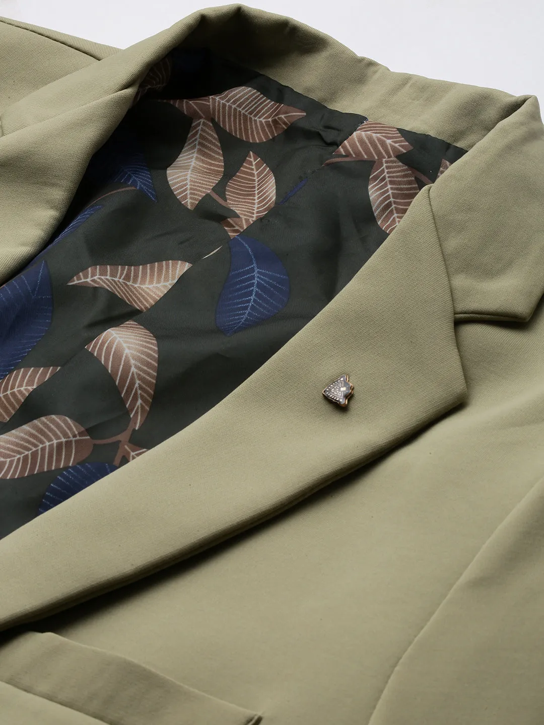 Men Khaki Slim-Fit Notched Lapel Chambray Single Breasted Blazer