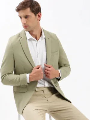 Men Khaki Slim-Fit Notched Lapel Chambray Single Breasted Blazer