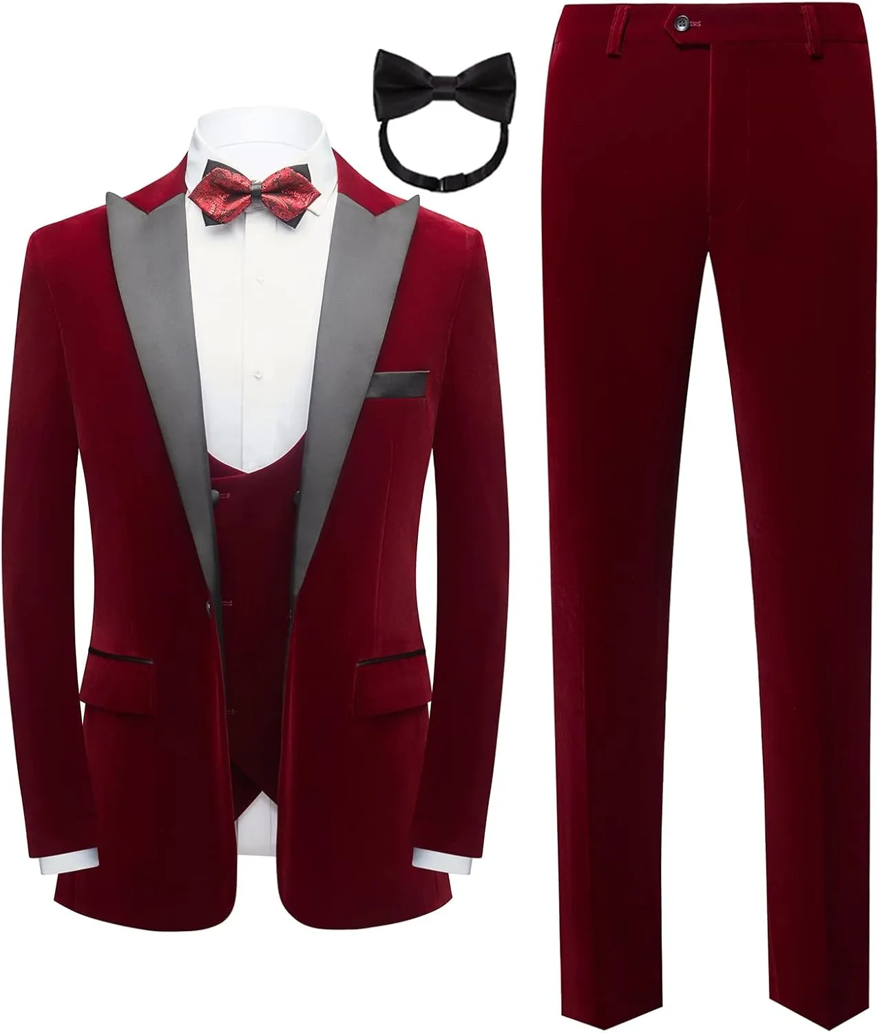 Men Suit 3 Pieces Slim Fit Solid Color Peaked Lapel Tuxedo Jacket Blazer for Party Prom Wedding