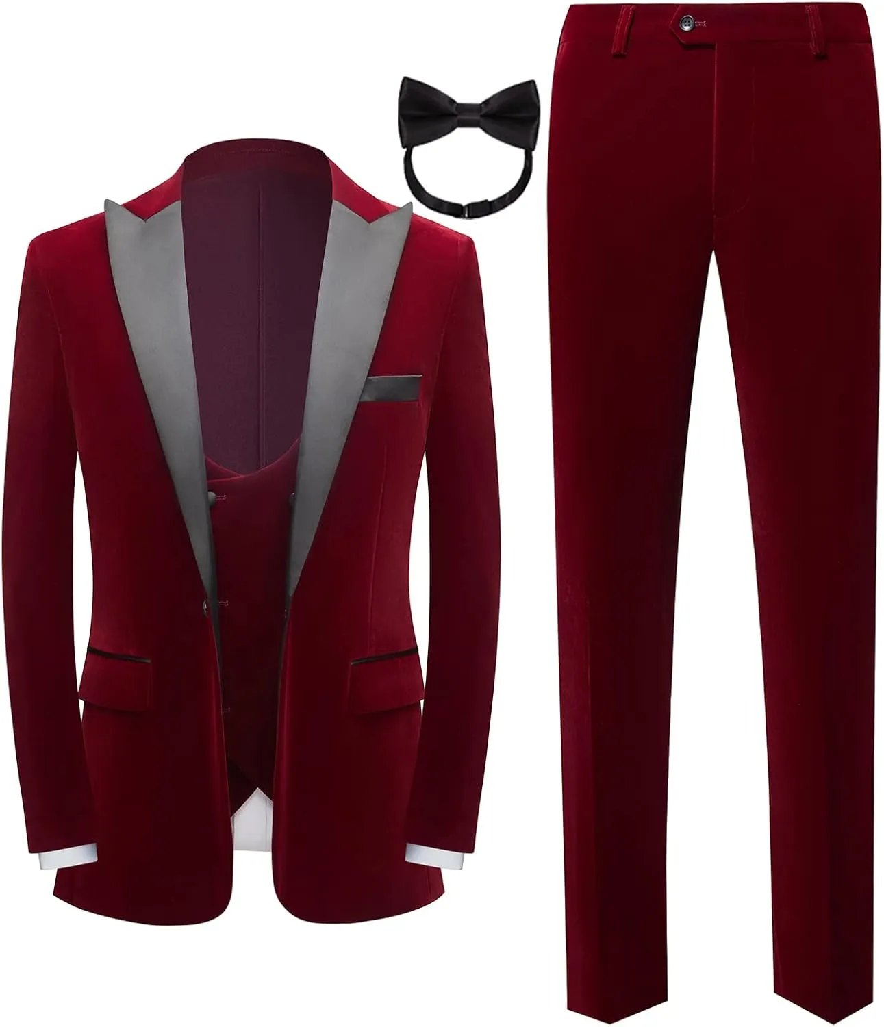 Men Suit 3 Pieces Slim Fit Solid Color Peaked Lapel Tuxedo Jacket Blazer for Party Prom Wedding