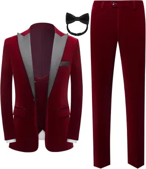 Men Suit 3 Pieces Slim Fit Solid Color Peaked Lapel Tuxedo Jacket Blazer for Party Prom Wedding