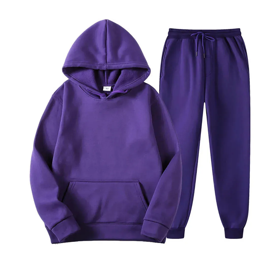 Men's Hooded Tracksuit 2-Piece Set – Sweatshirt & Drawstring Pants Sportswear, Unisex Running Suit for Autumn