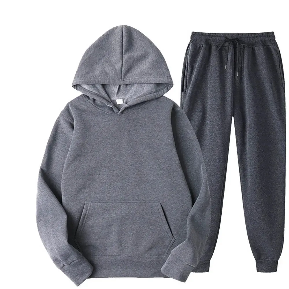 Men's Hooded Tracksuit 2-Piece Set – Sweatshirt & Drawstring Pants Sportswear, Unisex Running Suit for Autumn